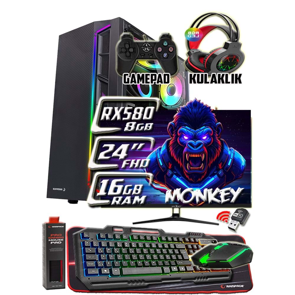 WarboX MONKEY Xeon X5650 16gb Ram 256gb Ssd 250gb Hdd RX580 DDR5 8GB E.Kartı 24
