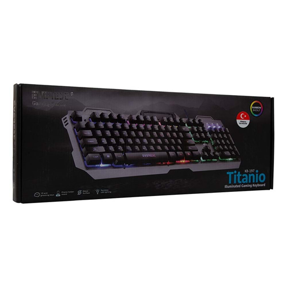 Everest KB-197 Titanio Usb Aydınlatmalı Q Metal Yüzey Gaming Oyuncu Klavyesi