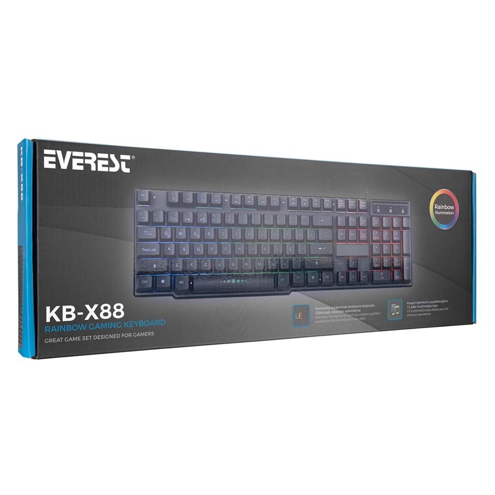Everest Kb-X88 Blast Usb Gökkuşağı Aydınlatmalı Q Oyuncu Klavyesi Black