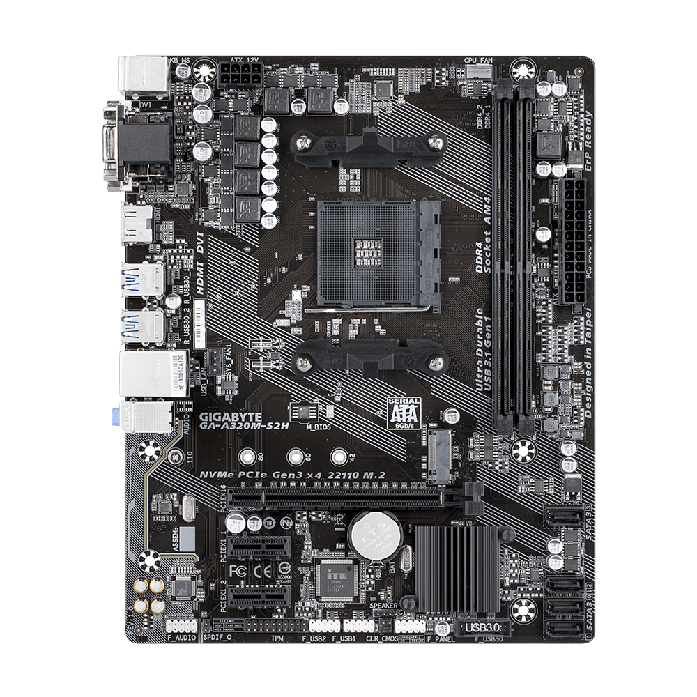 Gıgabyte A320M S2H 3200MHz DDR4 Soket AM4 M.2 HDMI DVI VGA mATX Anakart