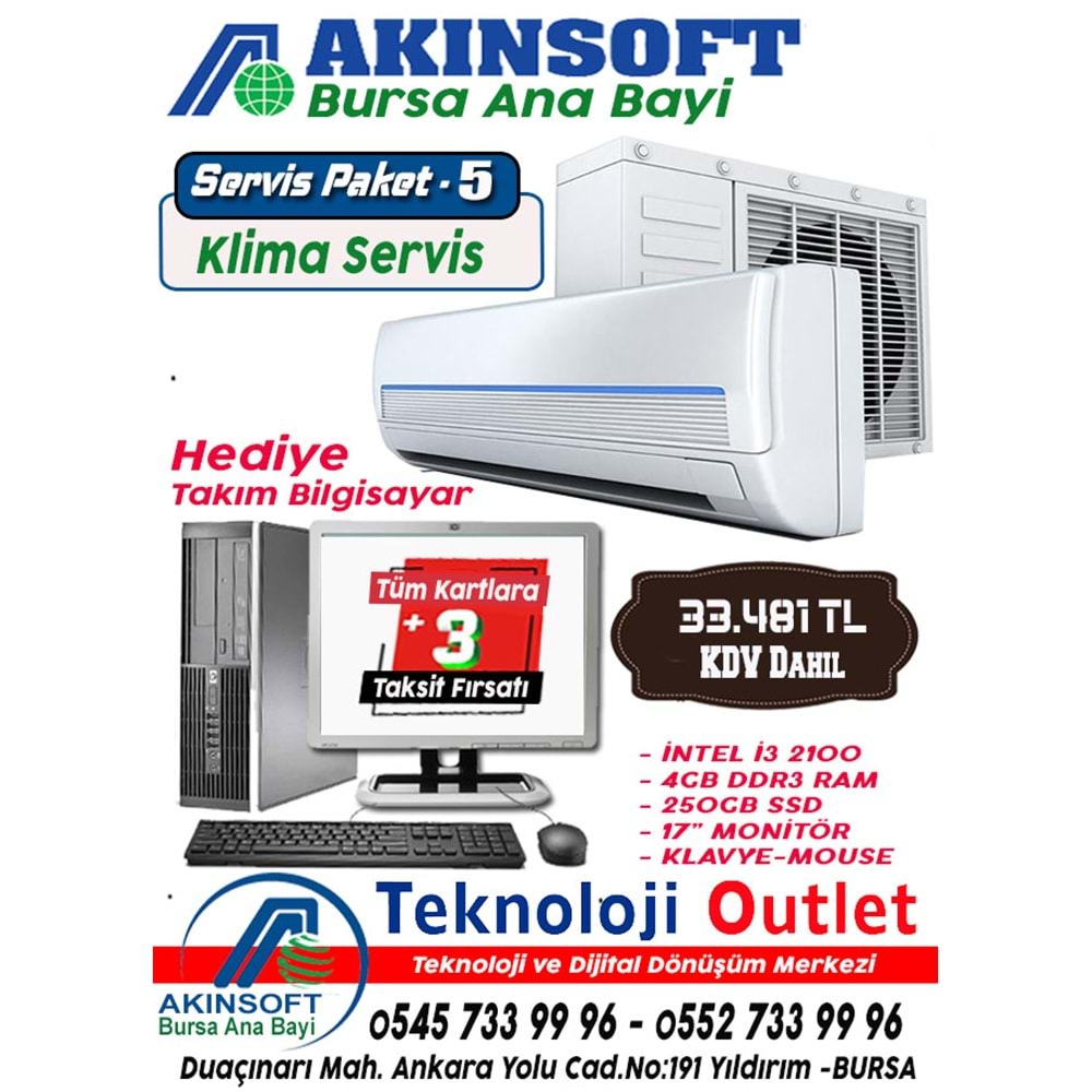 Akınsoft Anabayi TeknolojiOutlet Paket 5 Klima Servis + Hediye Pc