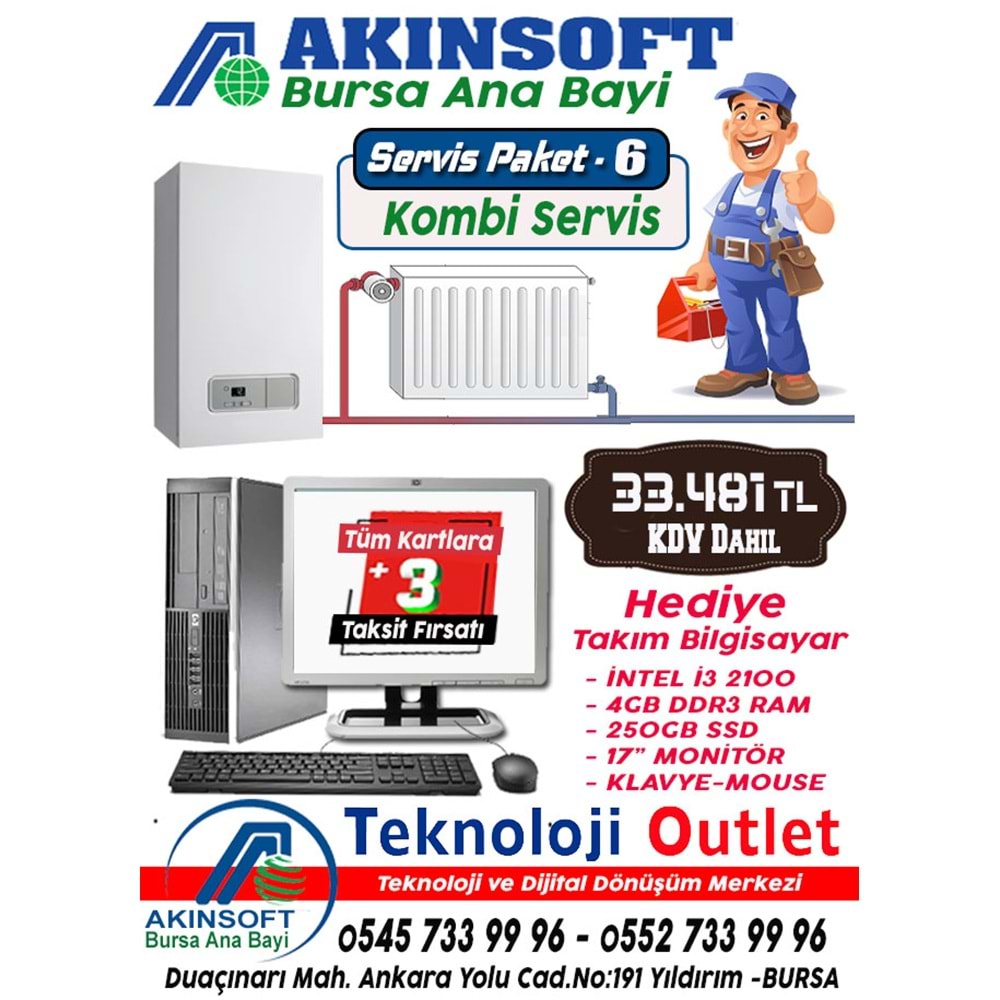 Akınsoft Anabayi TeknolojiOutlet Paket 6 Kombi Servis + Hediye Pc