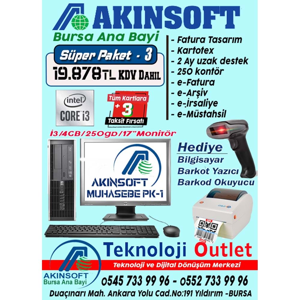 Akınsoft Anabayi TeknolojiOutlet Paket 3 Super + Hediye Pc Takım