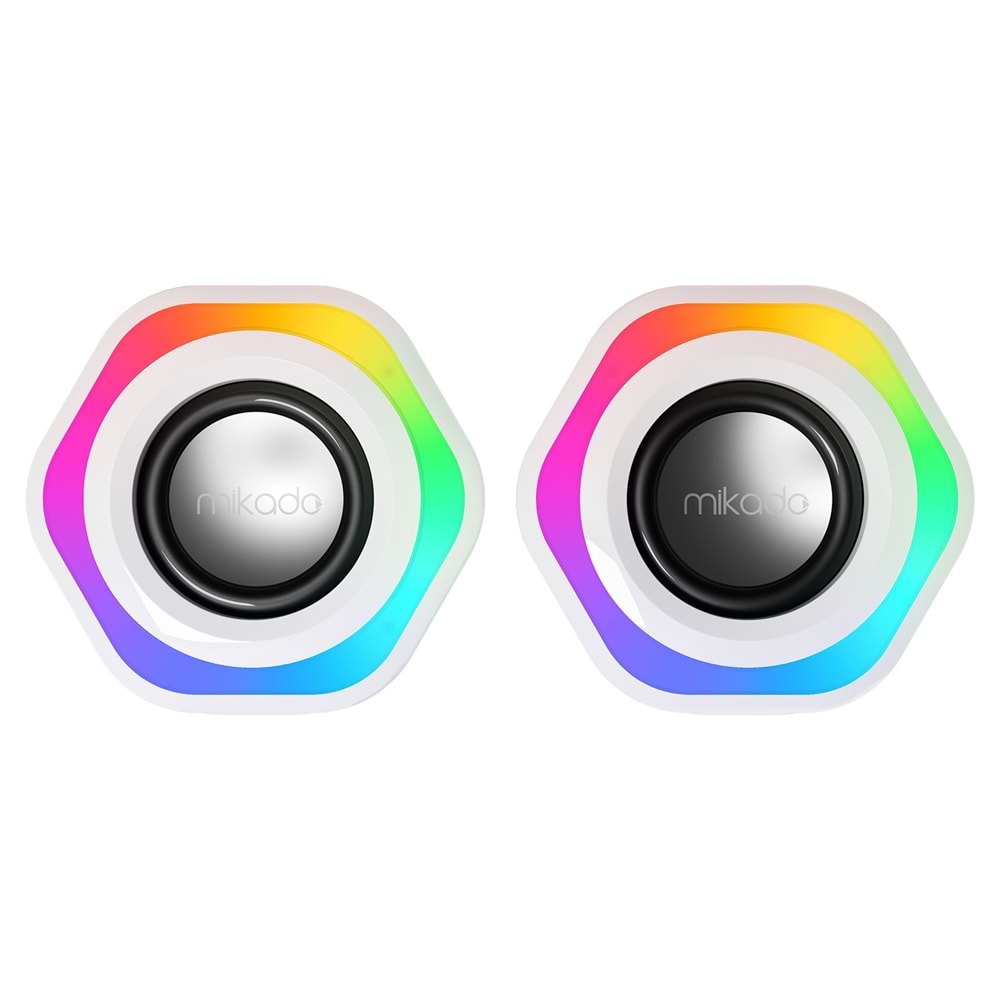 Mikado MD-176 2.0 3W*2 Beyaz RGB Aydınlatmalı USB + 3.5mm USB 5V Speaker Hoparlör