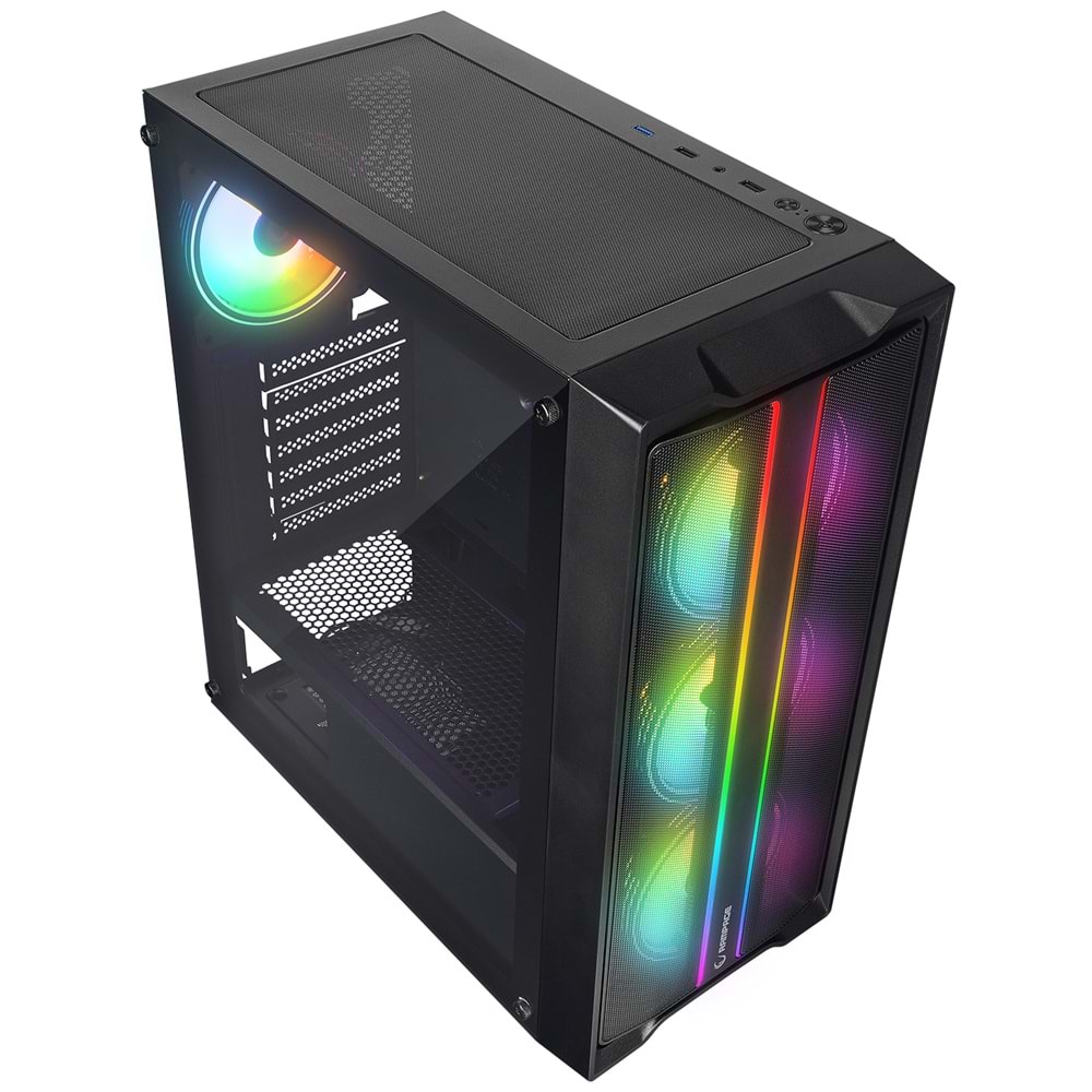 Rampage SLIDER Mesh LED Şerit Temperli Cam Siyah 4*12cm Sabit RGB Fan ATX Mid-T Gaming Oyuncu Kasası