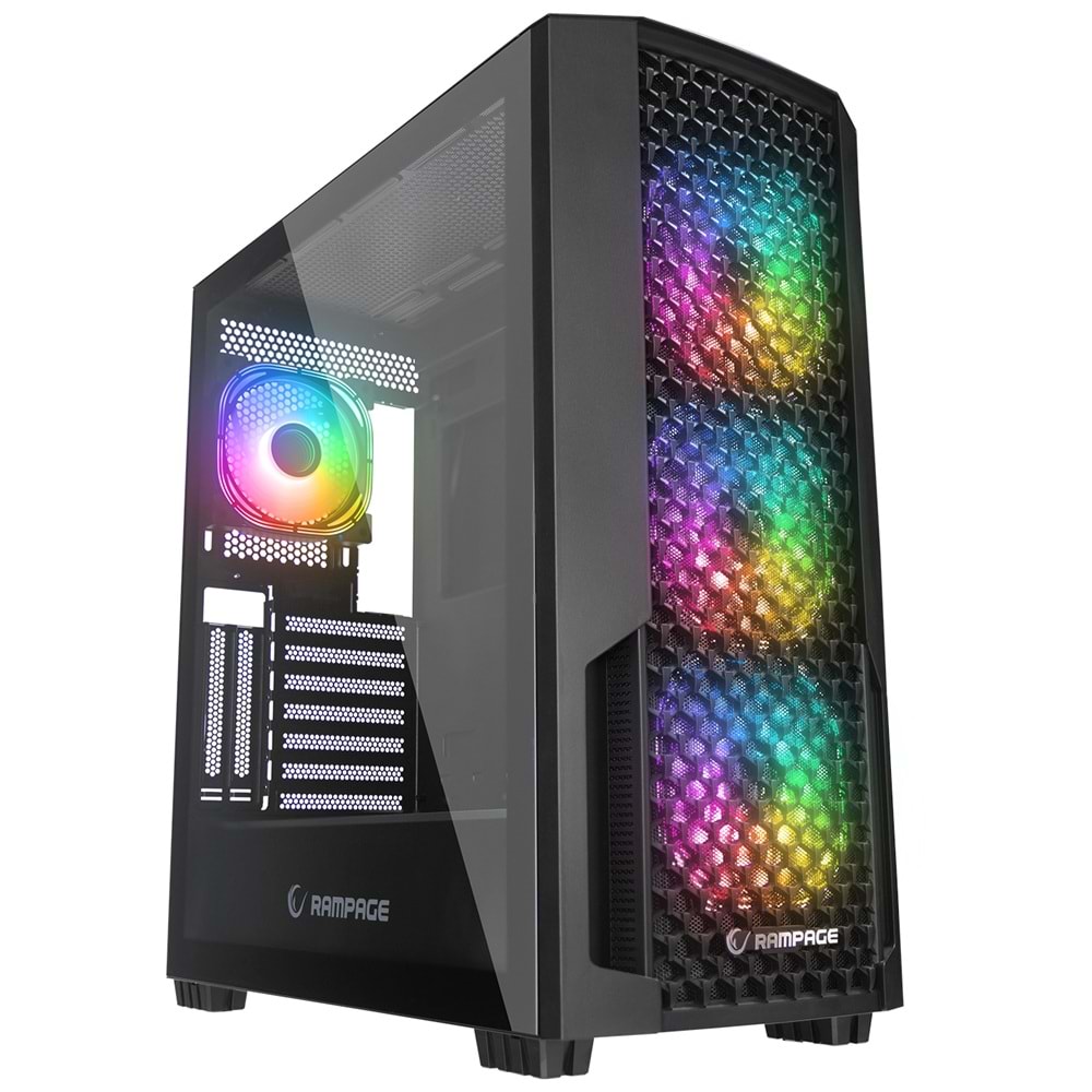 Rampage SHELOB Mesh+Temperli Cam 4*ARGB Infinity Fan+Hub E-ATX Mid-T Gaming Oyuncu Kasası