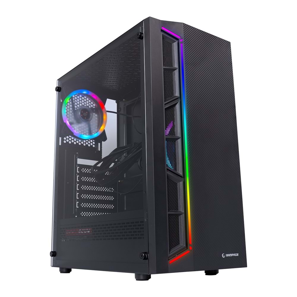 Rampage VICTORY Temperli Camlı 4*12cm RGB Fan + Led Şerit ATX Mid-T Gaming Oyuncu Kasası