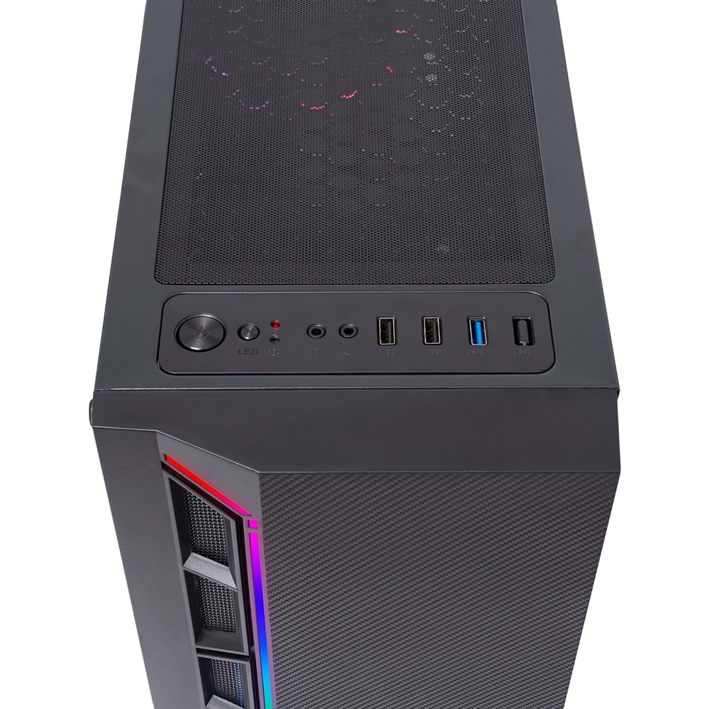 Rampage VICTORY Temperli Camlı 4*12cm RGB Fan + Led Şerit ATX Mid-T Gaming Oyuncu Kasası