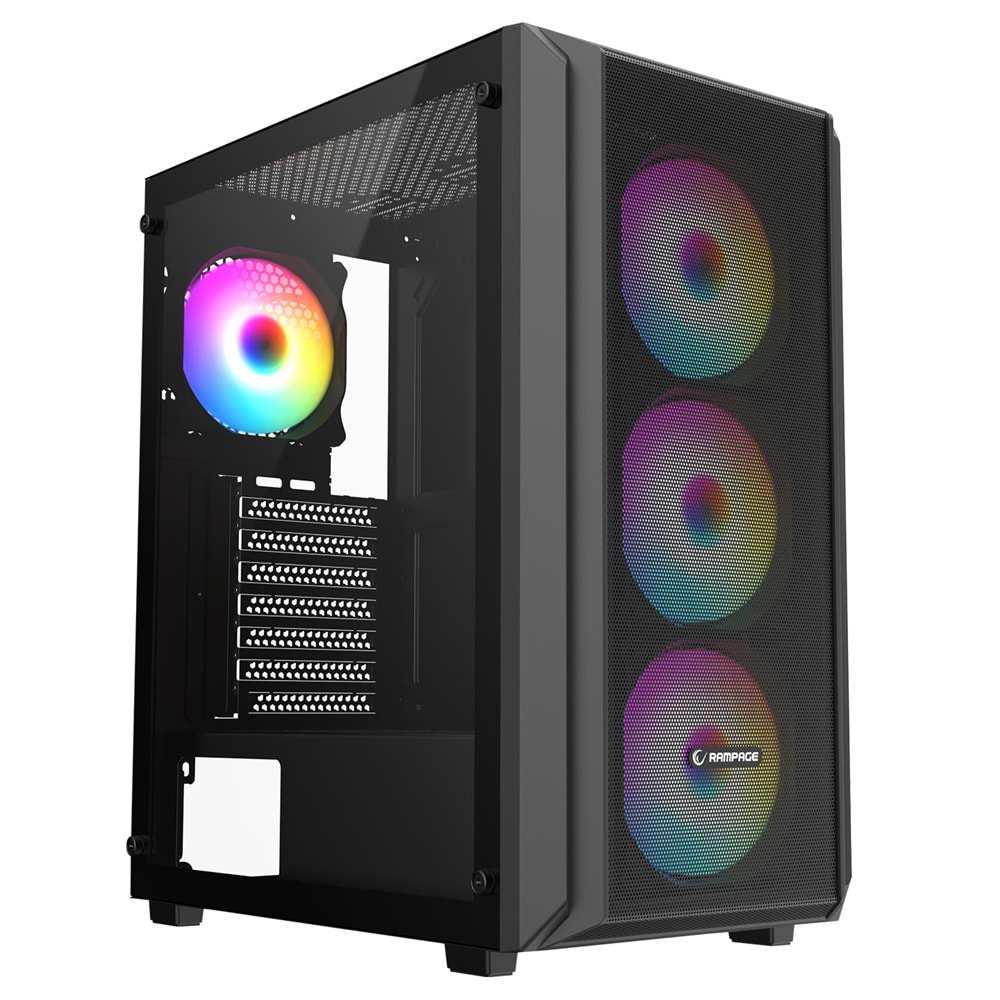 Rampage BETA MESH Standart 4*12cm ARGB Fan Temperli Camlı Mid-T Siyah Oyuncu Kasası
