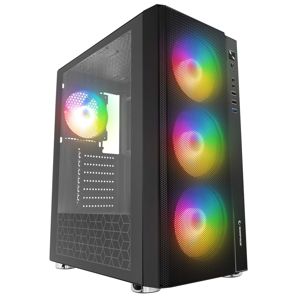 Rampage CARISMA MESH 4*12cm Rainbow Temperli Camlı ATX Mid-T Gaming Oyuncu Kasası