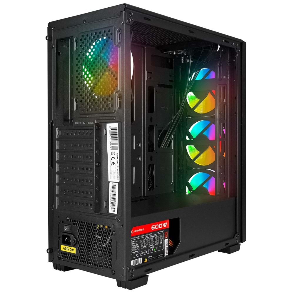 Rampage SAILOR Temperli Camlı Siyah 4*12cm Rainbow Fanlı ATX Mid-T Gaming Oyuncu Kasası