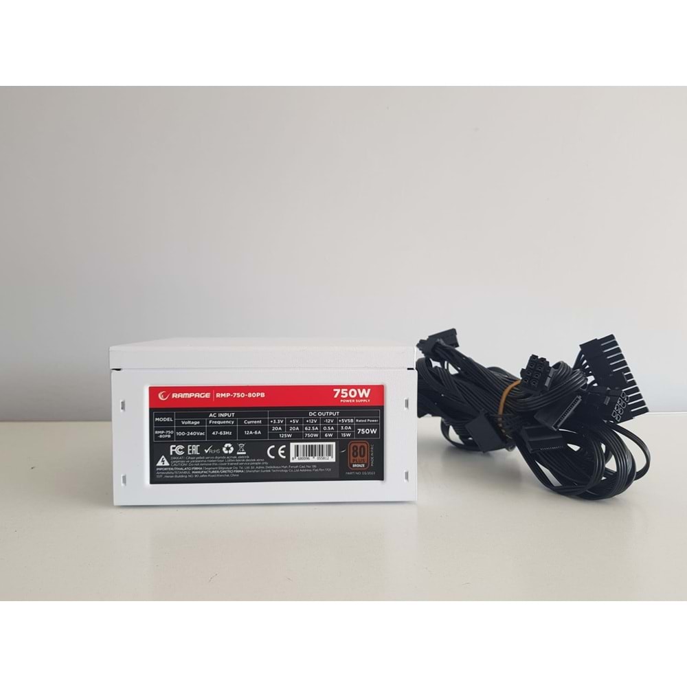 Rampage RMP750-80PB 750W v5 14cm Fan Beyaz 80 Plus ( 80+ ) Bronze Sertifikalı Power Supply