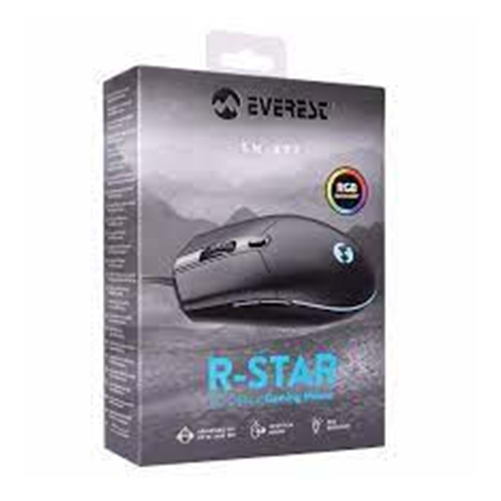 Everest SM-X97 R-STAR Usb 5 Tuşlu RGB Işıklı 6400dpi Gaming Oyuncu Mouse