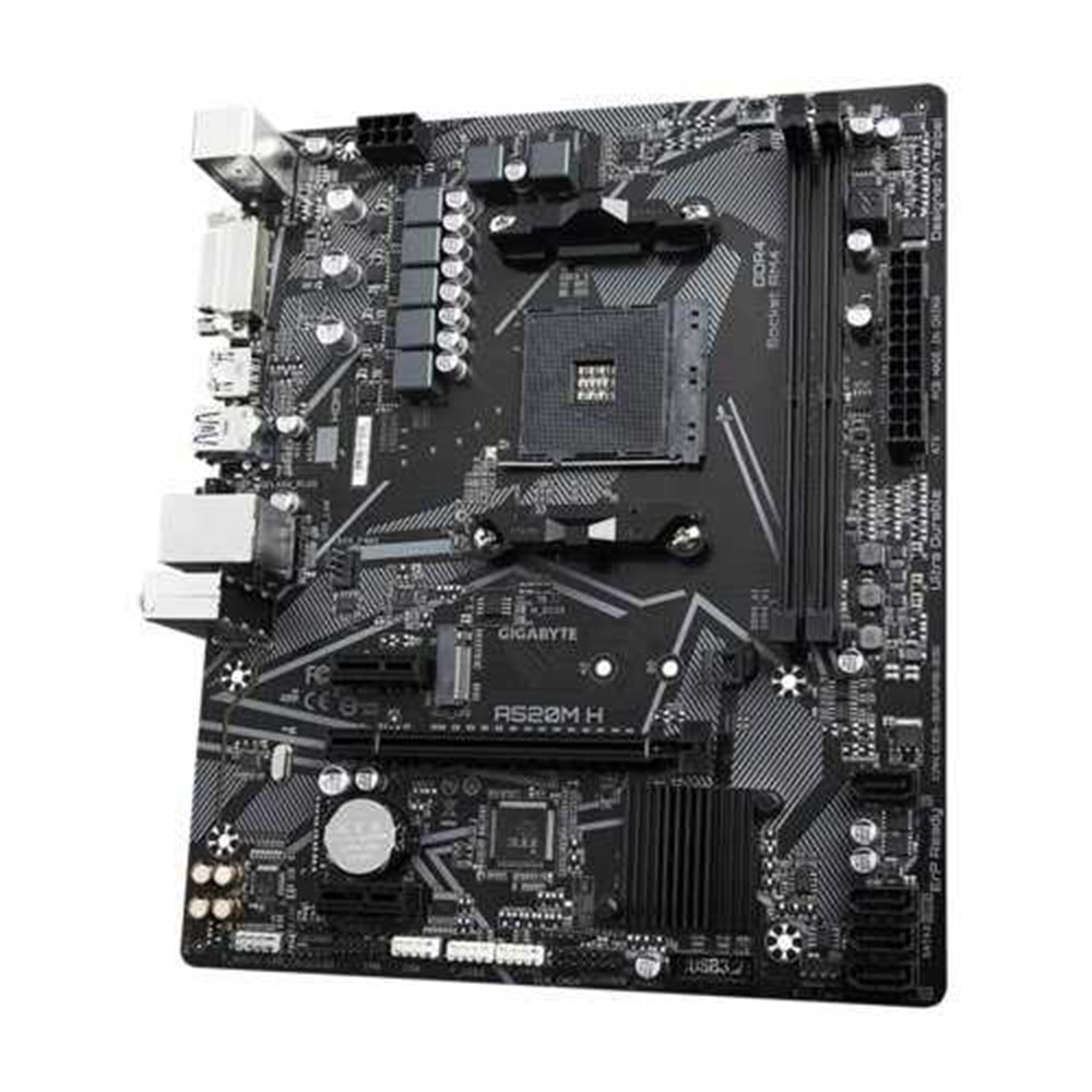 Gigabyte A520M H Sata,M2 Ddr4 5000MHz Usb 3.2 Dvi Hdmi Ses G.Lan AM4 Anakart