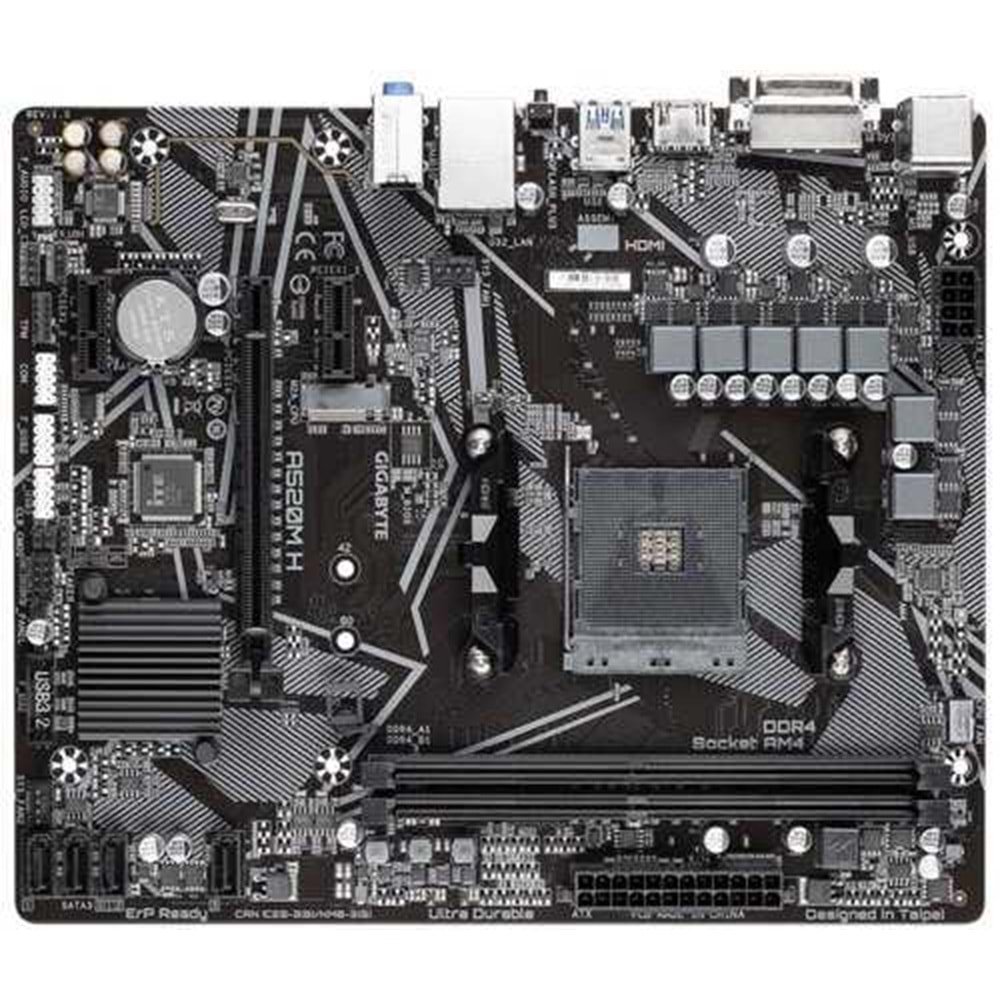 Gigabyte A520M H Sata,M2 Ddr4 5000MHz Usb 3.2 Dvi Hdmi Ses G.Lan AM4 Anakart