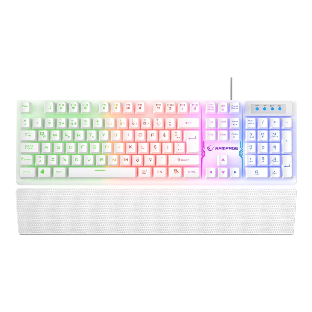 Rampage KB-RX77 RUNNER Beyaz USB Rainbow Aydınlatmalı Q Bilek Destekli Gaming Klavye