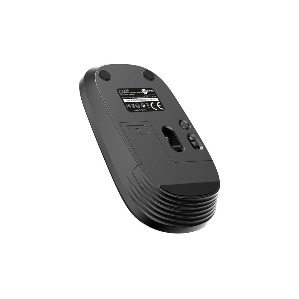 Lecoo WS209 Dual Mod 2.4GHz WiFi + Bluetooth 6 Tuşlu 1600DPI Şarjlı Sessiz Kompakt Kablosuz Optik Mouse Siyah