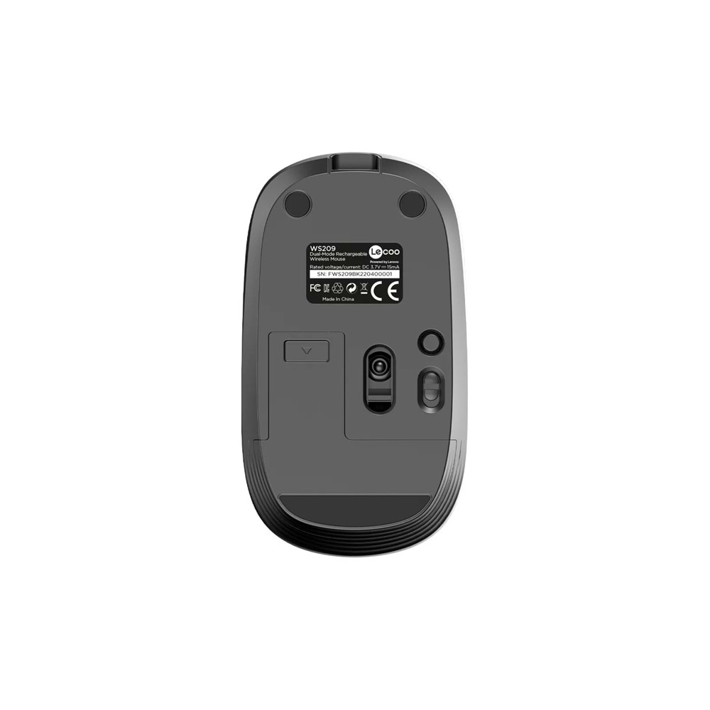 Lecoo WS209 Dual Mod 2.4GHz WiFi + Bluetooth 6 Tuşlu 1600DPI Şarjlı Sessiz Kompakt Kablosuz Optik Mouse Siyah