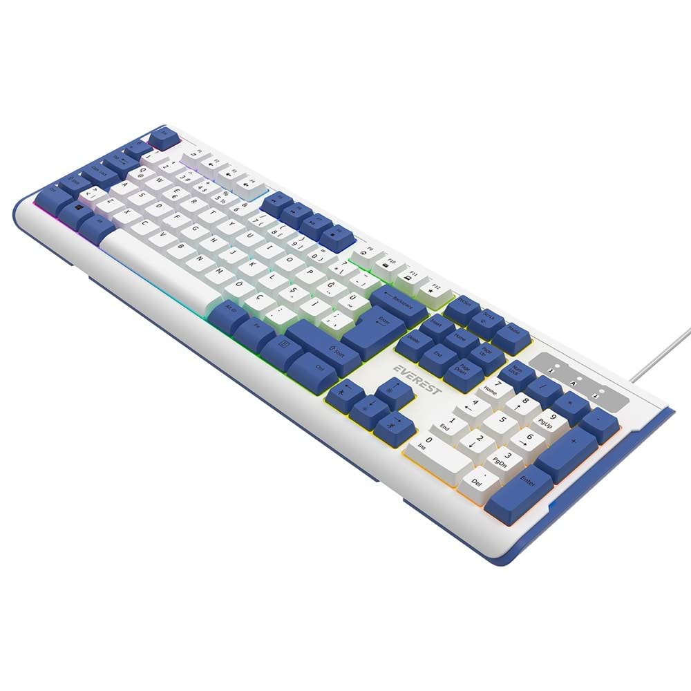 Everest KB-74 Beyaz/Mavi USB Rainbow Aydınlatmalı Q Membrane