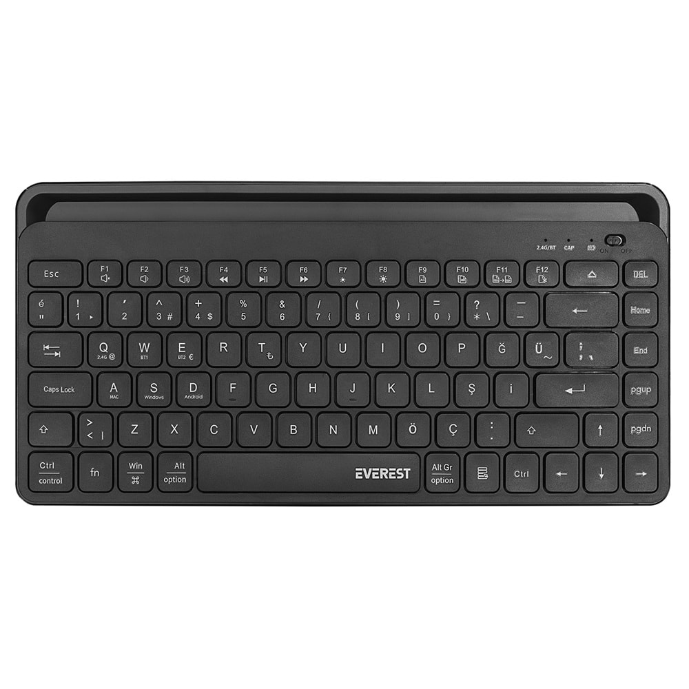 Everest KB-BT66 Siyah 2.4G+BT1+BT2 üçü bir arada 3 in 1 Q Kablosuz klavye