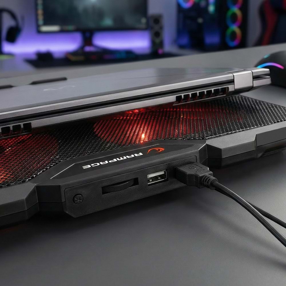 Addison Rampage AD-RC12 CLAW Siyah 2 Fan 2 USB RGB Işıklı 15-17 Notebook Soğutucu Stand