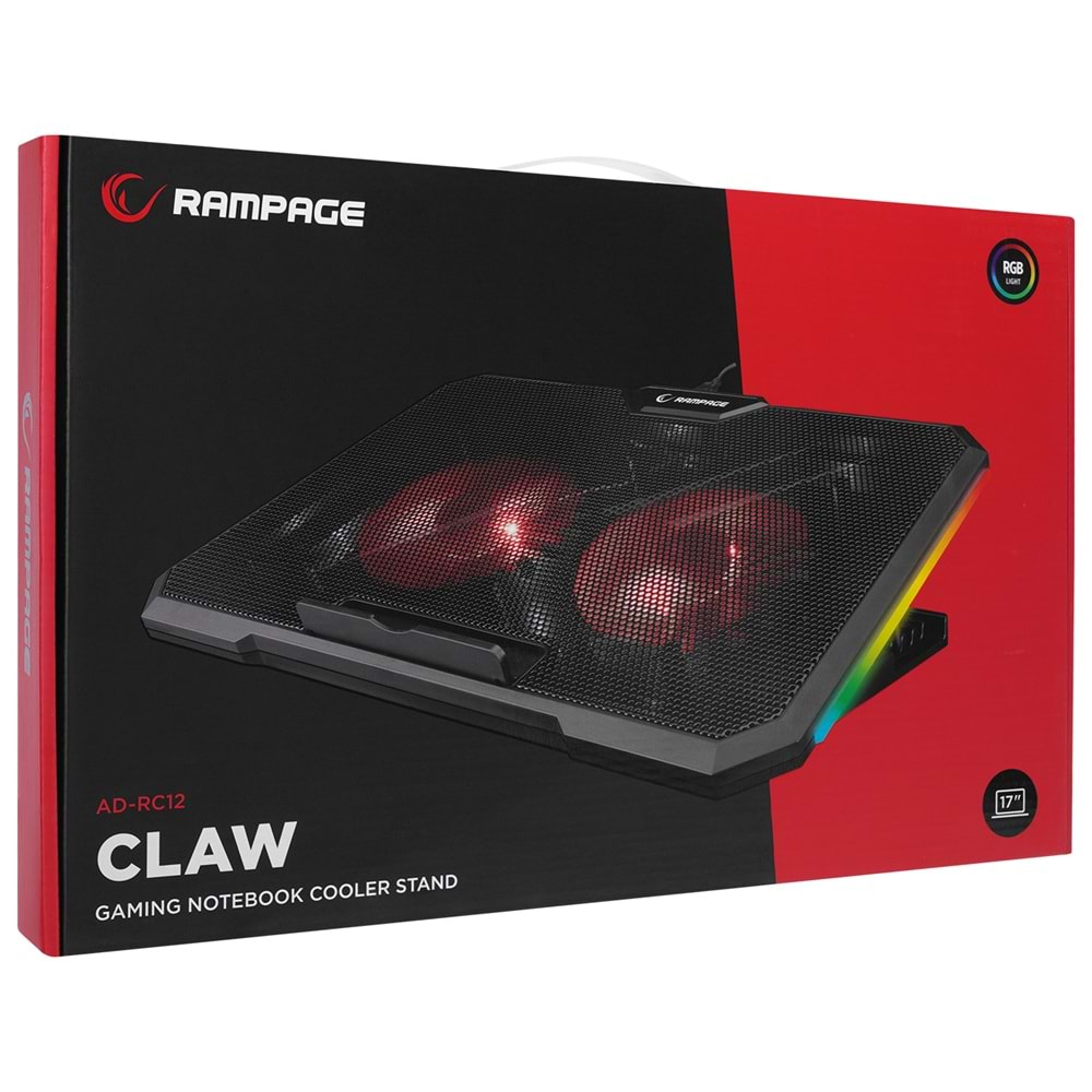 Addison Rampage AD-RC12 CLAW Siyah 2 Fan 2 USB RGB Işıklı 15-17 Notebook Soğutucu Stand