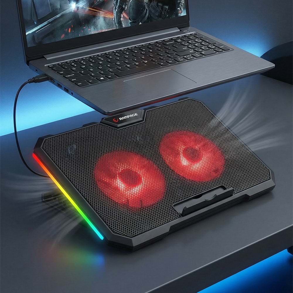 Addison Rampage AD-RC12 CLAW Siyah 2 Fan 2 USB RGB Işıklı 15-17 Notebook Soğutucu Stand