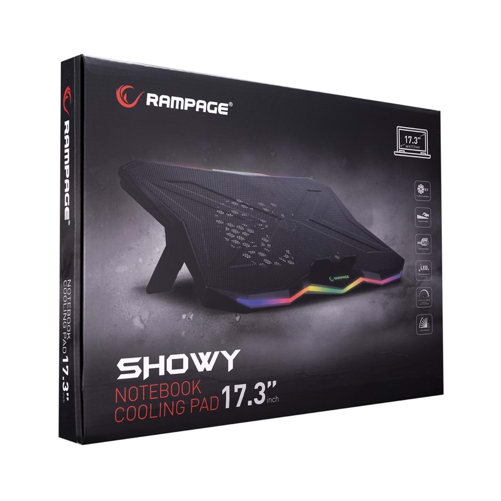 Rampage AD-RC8 SHOWY Siyah 180mm Fan 15 -17 RGB Işıklı Notebook Soğutucu Stand