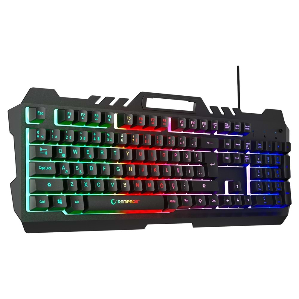 Rampage KB-R57 X-JAMMER Gökkuşağı Aydınlatmalı USB Siyah Tam Türkçe Gaming Oyuncu Klavyesi