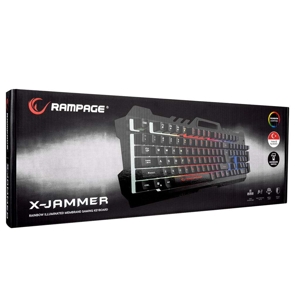 Rampage KB-R57 X-JAMMER Gökkuşağı Aydınlatmalı USB Siyah Tam Türkçe Gaming Oyuncu Klavyesi