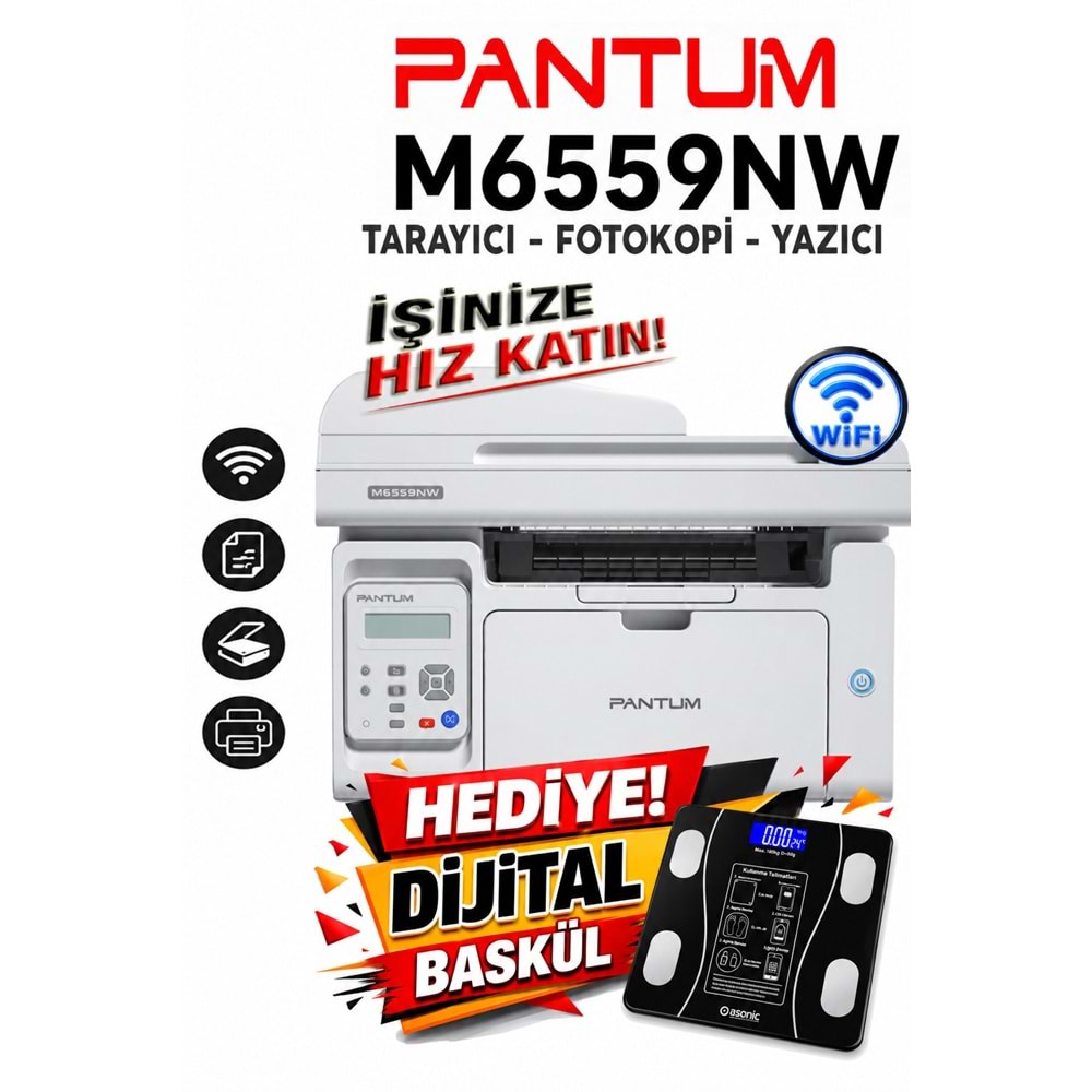 Pantum M6559NW Çok Fonksiyonlu Network+Wifi+Fotokopi+ADF Tarayıcı+Lazer Yazıcı
