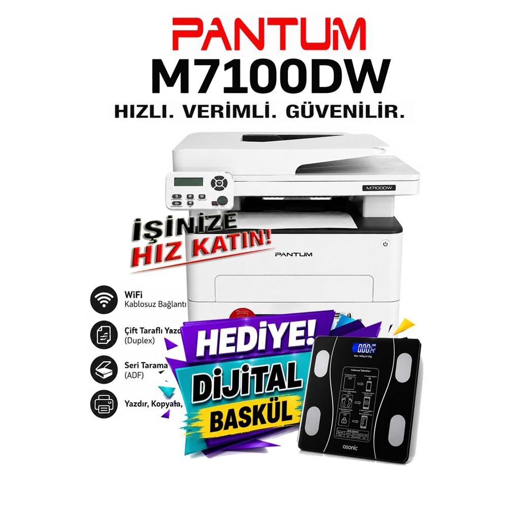 Pantum M7100DW Çok Fonksiyonlu Dublex+Network Wifi+Fotokopi+ADF Tarayıcı+Lazer Yazıcı