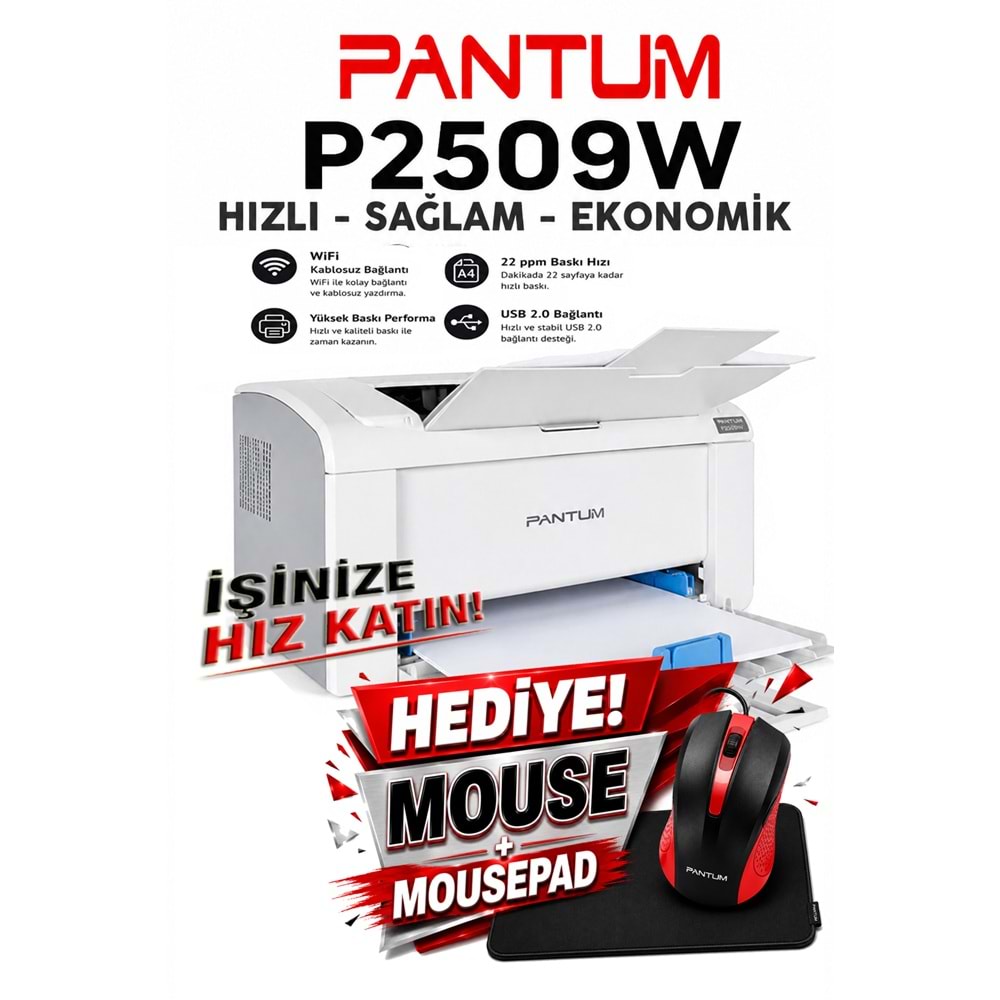 Pantum P2509W Wİ-Fİ Lazer Yazıcı (Dakikada 23 Sayfa)