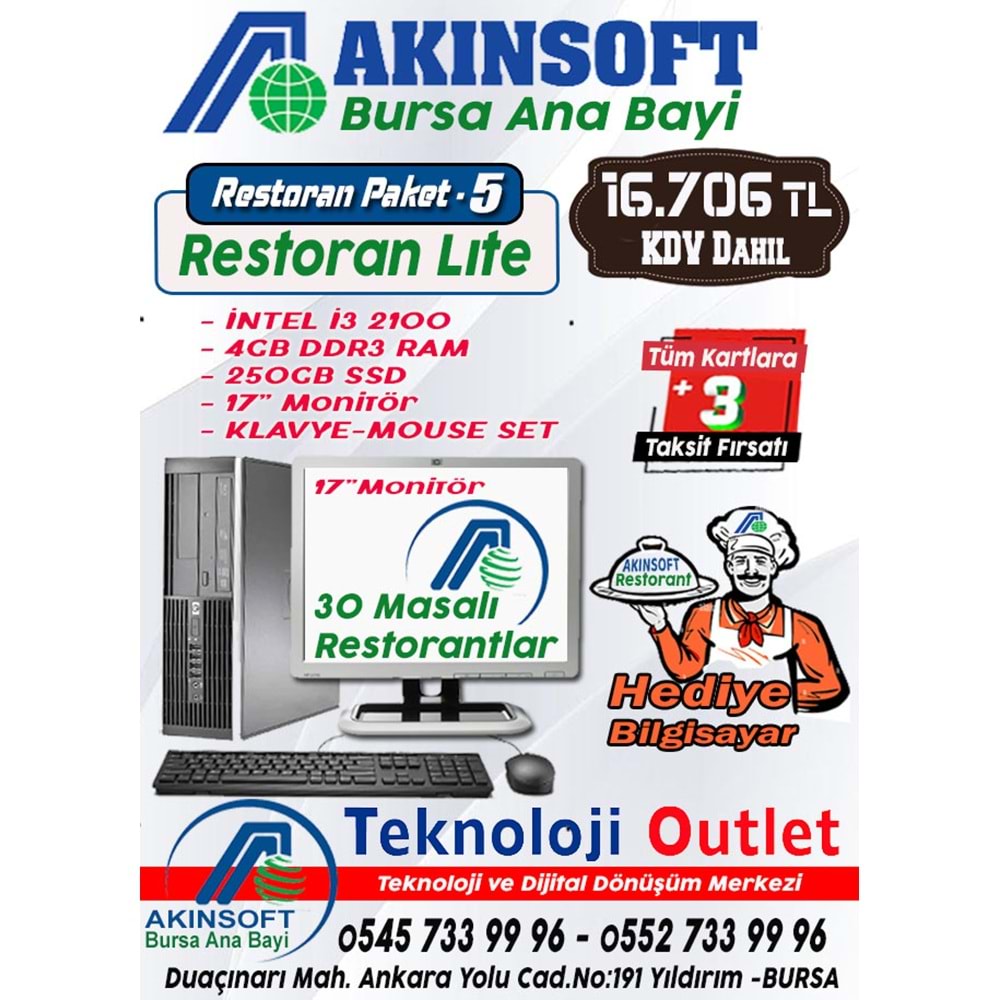 Akınsoft Anabayi TeknolojiOutlet Paket 5 Restoran lite + Hediye Pc