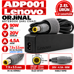 LENOVO Orjinal 90W 20V 4.5A 7.9*5.5mm 2.EL Gri Boru Uç Notebook Laptop Adaptör