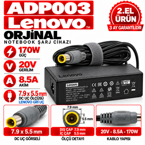 LENOVO Orjinal 170w 20V 8.5A 7.9*5.5mm 2.EL Gri Boru Uç Notebook Laptop Adaptör
