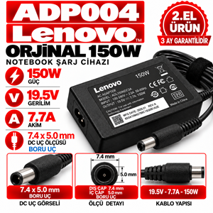 LENOVO Orjinal 150w 19.5v 7.7A 7.4*5.0mm 2.EL Lenovo Dell HP Boru Uç Notebook Laptop Adaptör