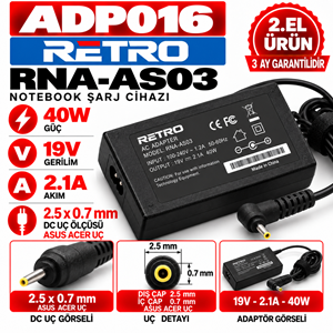 Retro RNA-AS03 40W 19V 2.1A 2.5*0.7mm 2.EL Asus Acer Notebook Laptop Adaptör