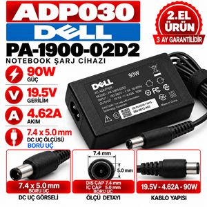 Dell PA-1900-02D2 90W 19.5v 4.62A 7.4*5.0mm 2.EL Boru Uç Notebook Laptop Adaptör