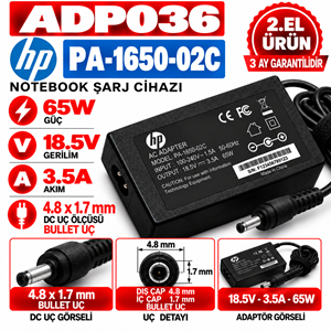 Hp PA-1650-02C 65W 18.5V 3.5A 4.8*1.7mm 2.EL Bullet Uç Notebook Laptop Adaptör