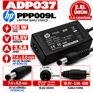 Hp PPP009L 65W 18.5V 3.5A 7.4*5.0mm 2.EL Boru Uç Notebook Laptop Adaptör