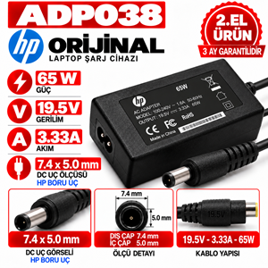 Hp Orijinal 65W 19.5v 3.33A 7.4*5.0mm 2.EL Boru Uç Notebook Laptop Adaptör