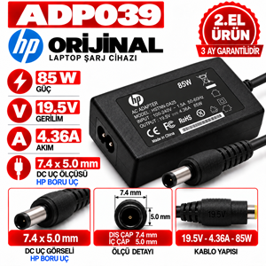 hp Orijinal 85W 19.5v 4.36A 7.4*5.0mm 2.EL Boru Uç Notebook Laptop Adaptör
