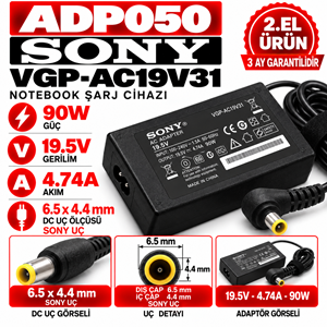 Sony VGP-AC19V31 90W 19.5v 4.74A 6.5*4.4mm 2.EL Sony Uç Notebook Laptop Adaptör