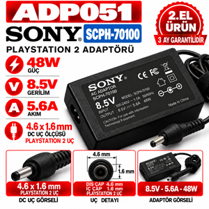 Sony scph-70100 48W 8.5V 5.6A 4.6*1.6mm 2.EL PlayStation2 Adaptörü