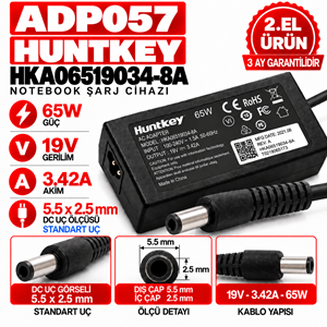Huntkey HKA06519034-8A 65W 19V 3.42A 5.5*2.5mm 2.EL Standart Uç Notebook Laptop Adaptör