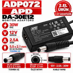 APD DA-30E12 30W 12V 2.5A 5.5*2.1mm 2.EL Standart Uç 20