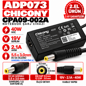 CHICONY CPA09-002A 40W 19V 2.1A 5.5*3.0mm 2.EL Samsung LG Sarı İğneli Uç Notebook Laptop Adaptör