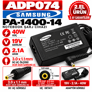 SAMSUNG PA-1400-14 40W 19V 2.1A 3.0*1.1mm 2.EL Acer Asus Samsung Notebook Laptop Adaptör