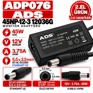 ADS 45NP-12-3 12036G 45W 12V 3.75A 5.5*2.5mm 2.EL Standart Uç 20